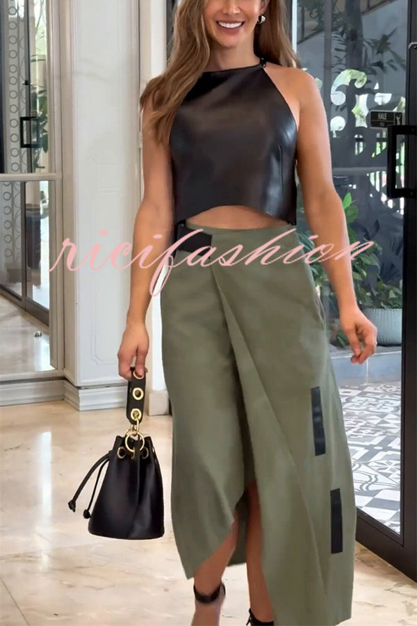 Stylish Cropped Sleeveless Top and Pockets Irregular Hem Skirt Set