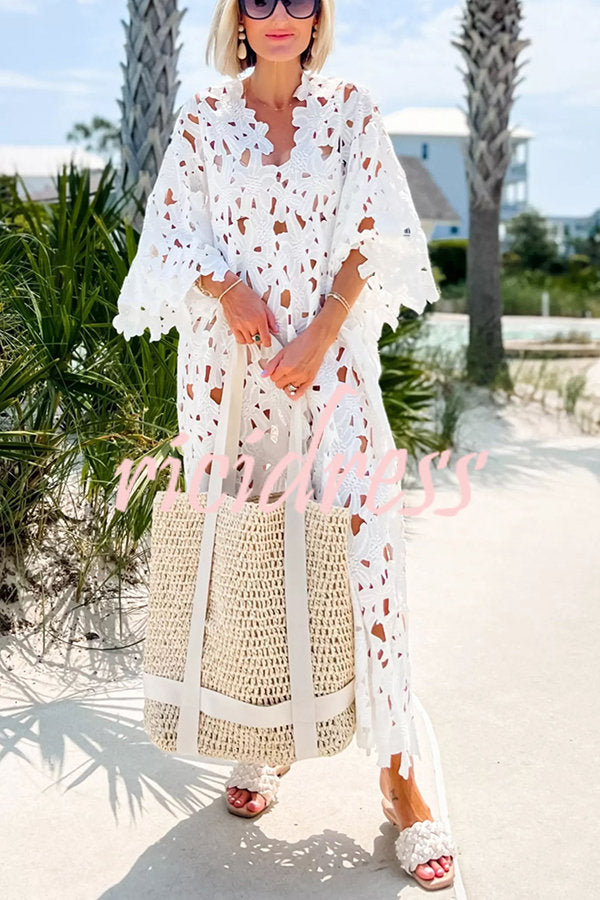 I Belong Here Floral Eyelet Lace Cover Up Beach Midi Dress