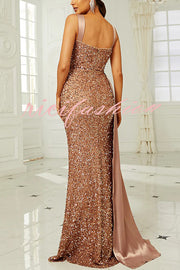 Banquet Sequined Backless Strappy Fishtail Maxi Dress