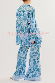 Unique Printed Lounge Long-sleeved Shirt and Elastic Waisted Baggy Pants Set