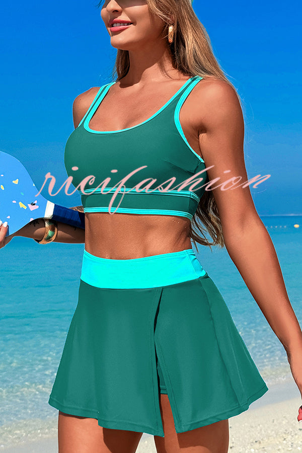 Fashion Contrast Color Stretch Sports Two-piece Bikini Swimsuit