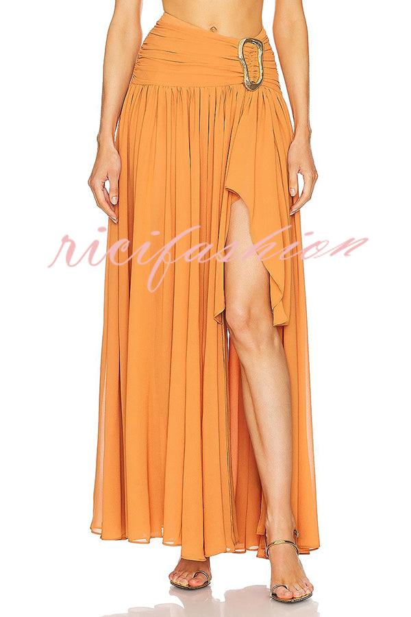 Vacation Chic Chiffon High Rise Flowy Asymmetrical Drape Maxi Skirt