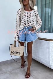 Boho Chic Hollow Out Pattern Long Sleeve Loose Top