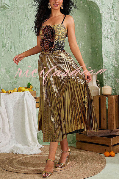 Fashion Metallic Fabric Elastic Waist Beach Midi Skirt