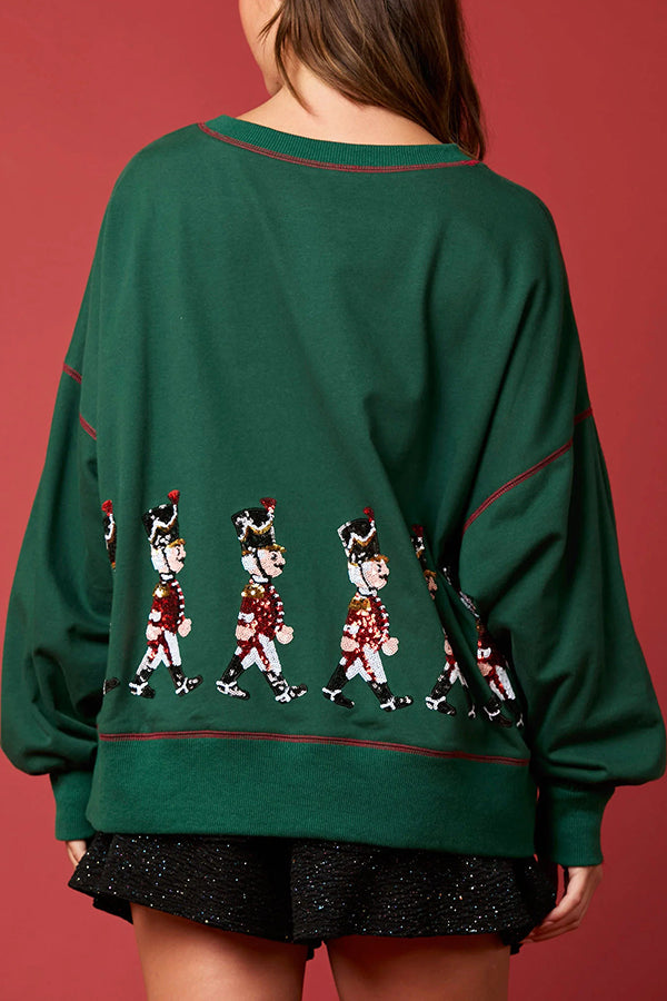 Christmas Soldier Sequined Long Sleeve Casual Sweatshirt