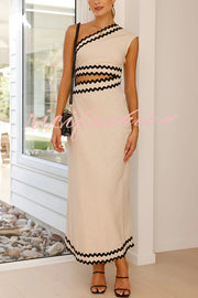 Wavy Lace Waist Cutout One Shoulder Sleeveless Maxi Dress