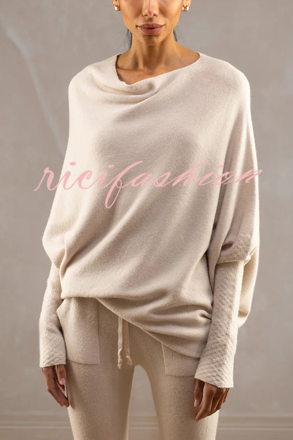 Solid Color Round Neck Long Sleeve Loose Knitted Sweater