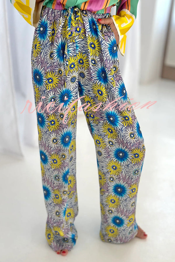 Boho Chic Look Unique Print Elastic Waist Pocketed Loose Shirt Jumpsuit