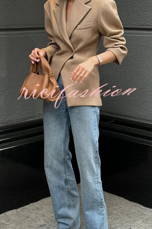 Solid Color Loose Lapel Long Sleeve Button Blazer