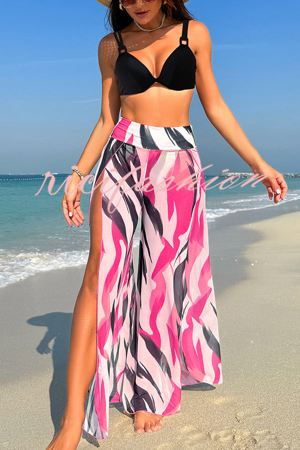 Unique Printed Loose High Waist Split Beach Pants