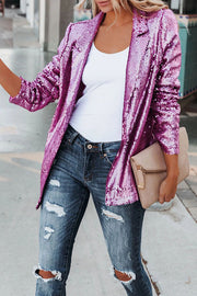 Long Sleeve Sequined Lapel Blazer