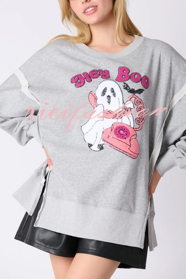 Halloween Cartoon Ghost Sequin Loose Casual Sweatshirt