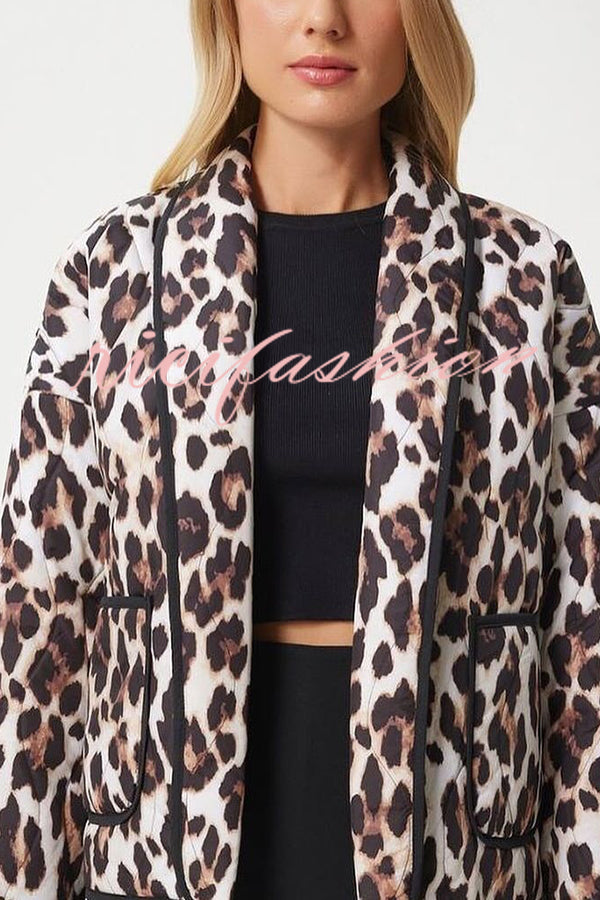 Leopard Print Loose Lapel Pocket Jacket