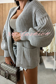 Solid Color V-neck Long-sleeved Casual Knitted Cardigan