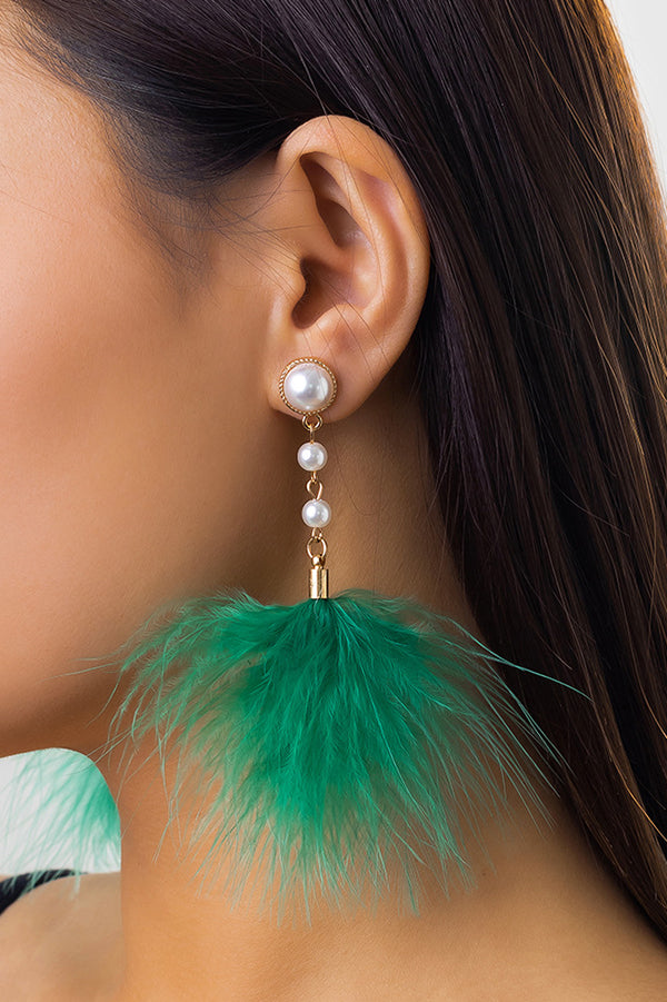 Pearl and Pink Feather Earrings