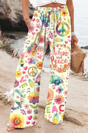 Colorful Printed Elastic Waist Drawstring Pocket Casual Pants