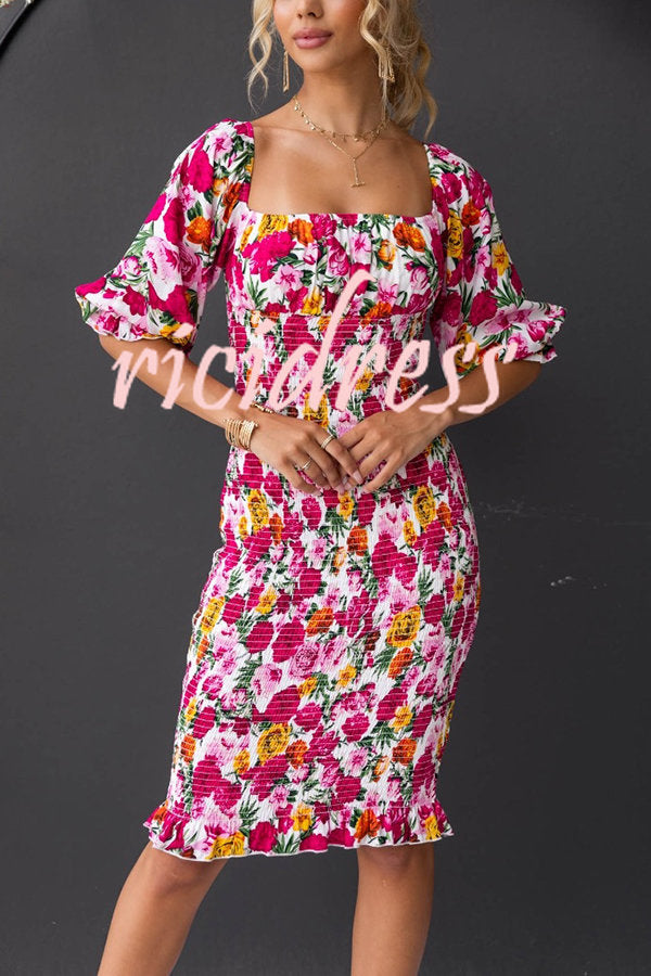 Midnight Beauty Floral Smocked Midi Dress