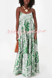 Botanical Floral Print Sexy Sling Backless Maxi Dress