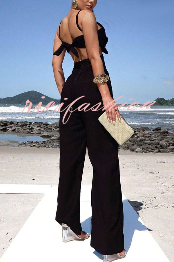 Three-dimensional Flower Accessories Hollow Pocket Jumpsuit