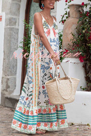 Marisol Linen Blend Unique Print A-line Slip Loose Maxi Dress