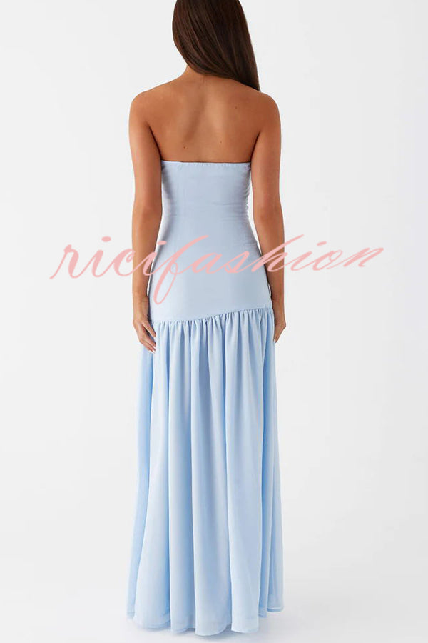 Eden Patchwork Semi-sheer Chiffon Strapless Maxi Dress