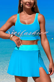 Fashion Contrast Color Stretch Sports Two-piece Bikini Swimsuit