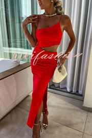 Sexy Partner Asymmetrical Cutouts Slit Stretch Maxi Dress