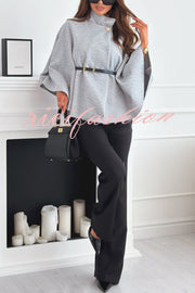 Elegant Moment Woolen Button Turtleneck Belted Oversized Cape