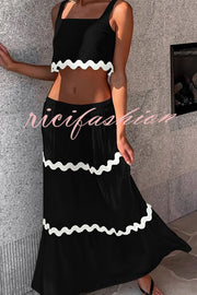 Napa Ric Rac Trims Sleeveless Crop Tank and Drawstring Elastic Waist Pocket Maxi Skirt