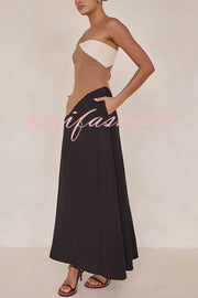 Calissa Asymmetrical Colour Block Strapless Pocketed A-line Maxi Dress