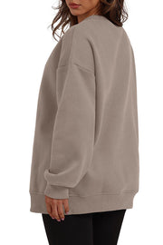 Solid Color Round Neck Pocket Loose Warm Long Sleeve Sweatshirt