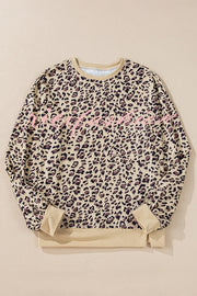 Leopard Print Crew Neck Patchwork Long sleeve Casual Loose Sweatshirt