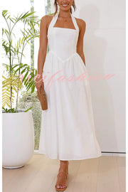 Brunch in Bali Linen Blend Halter Neck Pocketed Maxi Dress