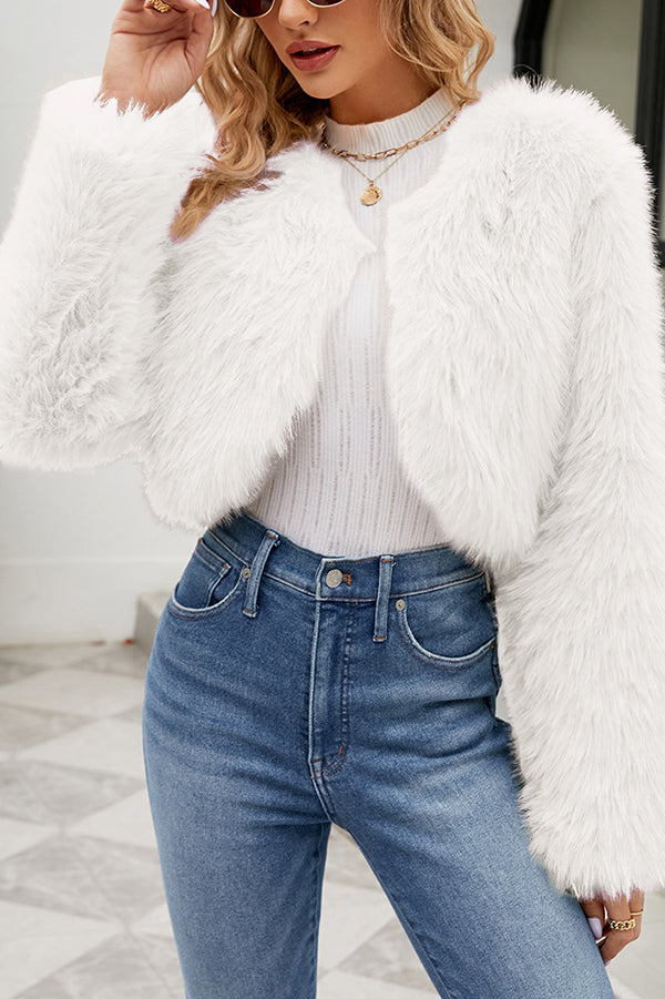 Stylish Long Sleeve Short Casual Faux Fur Jacket