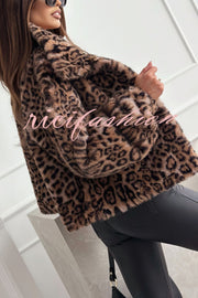 Stylish Leopard Print Lapel Long Sleeve Short Coat