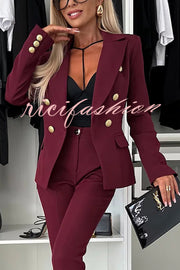 Feeling of Confidence Metal Button Long Sleeve Lapel Blazer