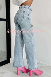 Blowing Your Mind Slit-Front Wide Leg Pocket Rhinestone Jeans