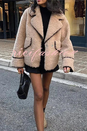 Lamb Wool Casual Lapel Loose Pocket Coat