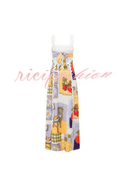 Chelsea Ric Rac Trims Unique Print Back Tie-up Maxi Dress