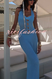 Sun Kissed Knit Cutout Backless Tie-up Slit Vacation Maxi Dress