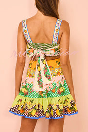 Sweet and Sour Summer Multicolor Lemon Print Pleated Hem Mini Dress