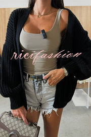 Solid Color V-neck Long-sleeved Casual Knitted Cardigan