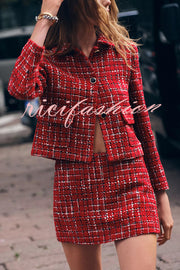 Tweed Plaid Textured Long-sleeved Casual Pocket Jacket