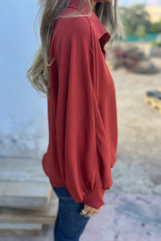 Solid Color Loose Batwing Sleeve Buttoned Casual Shirt