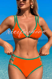 Contrast Color Lace-up Stretch Two-piece Bikini Swimsuit