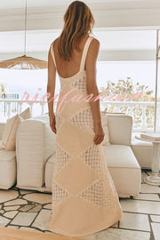 Knitted Sexy Backless Argyle Pattern Slim Fit Maxi Dress