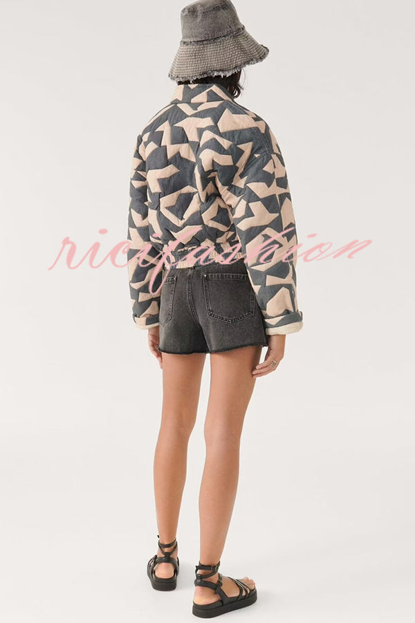 Chrissa Unique Printed Casual Long Sleeve Pocket Cotton Jacket