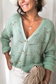 Fashionable V-neck Long-sleeved Knitted Sweater Cardigan