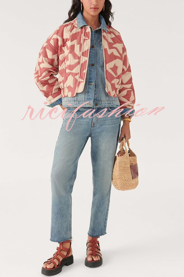 Chrissa Unique Printed Casual Long Sleeve Pocket Cotton Jacket