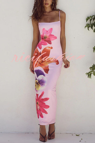 Definitely Memorable Abstract Floral Print Slip Stretch Maxi Dress